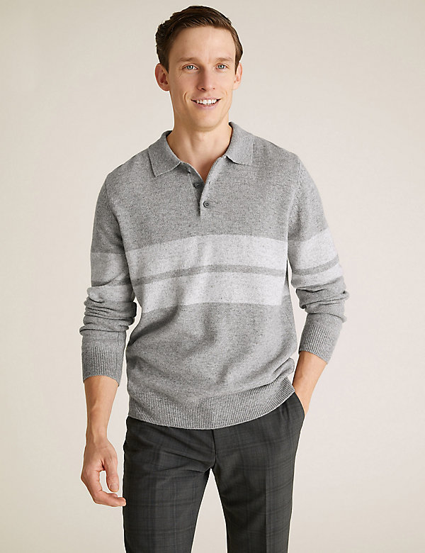 Pure Lambswool Striped Rugby Shirt - DE