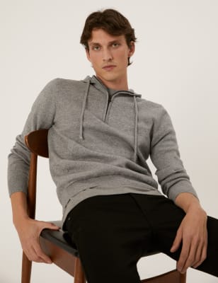 

Mens M&S Collection Gestrickter Hoodie aus reiner Baumwolle - Grey Mix, Grey Mix