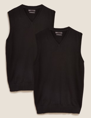 

Mens M&S Collection 2er-Pack ärmellose Pullover aus reiner Baumwolle - Black, Black