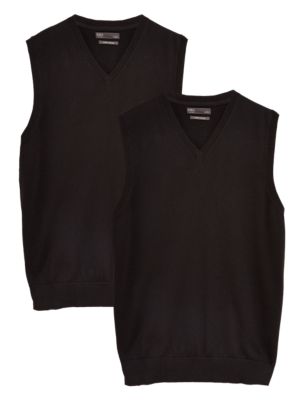 Mens M&S Collection 2 Pack Pure Cotton Sleeveless Jumper - Black