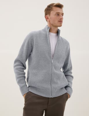 

M&S Collection Chaqueta de punto de lana con cuello chimeneaMens - Grey, Grey