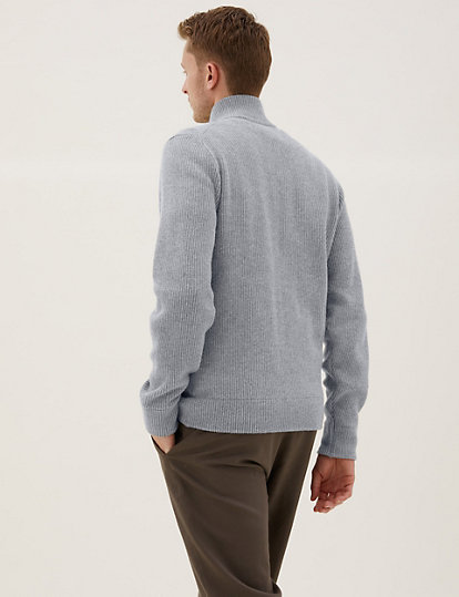Wool Funnel Neck Knitted Jacket