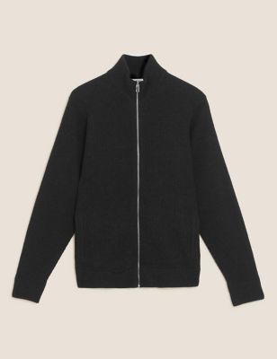 M&S Mens Wool Funnel Neck Knitted Jacket