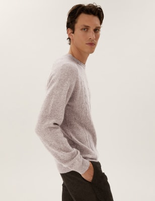 

Mens M&S Collection Pullover aus reiner extrafeiner Lammwolle mit Zopfmuster - Neutral, Neutral