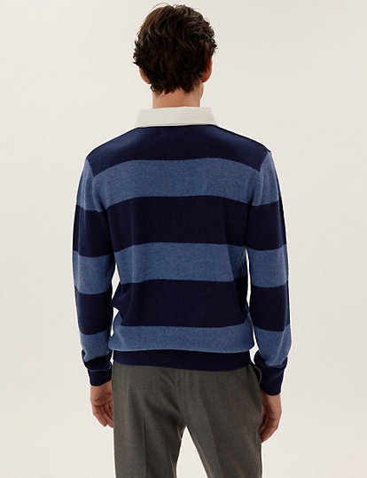 Pure Lambswool Striped Rugby Shirt