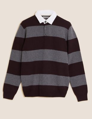M&S Mens Pure Lambswool Striped Rugby Shirt