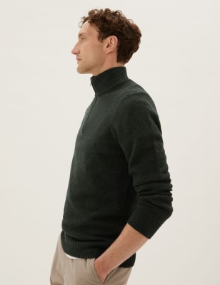 

Mens M&S Collection Lambswool Half-Zip - Dark Green, Dark Green