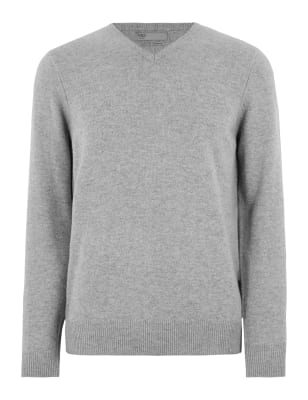 

Mens M&S Collection Pure Extra Fine Lambswool V-Neck Jumper - Mid Grey, Mid Grey