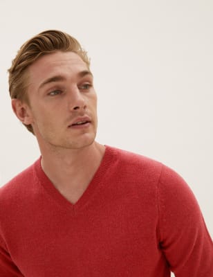

Mens M&S Collection Pullover mit V-Ausschnitt aus besonders feiner, reiner Lammwolle - Medium Red, Medium Red