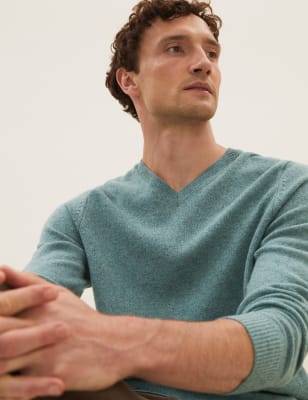 

M&S Collection Jersey de escote en pico 100% lana lambswool extrafinaMens - Duck Egg, Duck Egg