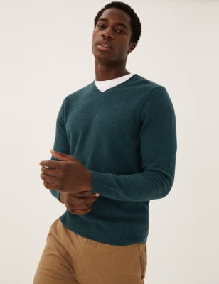 

Mens M&S Collection Pure Extra Fine Lambswool V-Neck Jumper - Forest Green, Forest Green