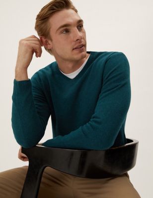 

Mens M&S Collection Pure Extra Fine Lambswool V-Neck Jumper - Emerald, Emerald