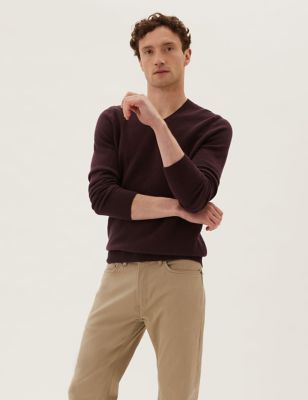 

Mens M&S Collection Pure Extra Fine Lambswool V-Neck Jumper - Dark Berry, Dark Berry
