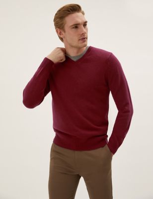 

Mens M&S Collection Pure Extra Fine Lambswool V-Neck Jumper - Brick, Brick
