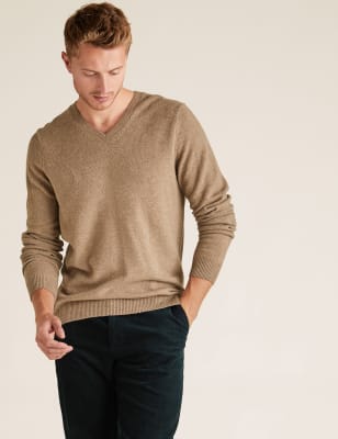 

M&S Collection Jersey de escote en pico 100% lana lambswool extrafinaMens - Neutral, Neutral