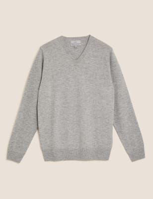 

Mens M&S Collection Pure Extra Fine Lambswool V-Neck Jumper - Medium Grey, Medium Grey