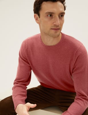 

Mens M&S Collection Pure Extra Fine Lambswool Crew Neck Jumper - Raspberry, Raspberry