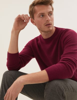 

M&S Collection Jersey 100% lana lambswool extrafina con escote cerradoMens - Magenta, Magenta