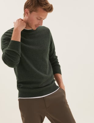 

Mens M&S Collection Pure Extra Fine Lambswool Crew Neck Jumper - Khaki Mix, Khaki Mix