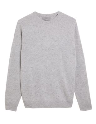 Mens M&S Collection Pure Extra Fine Lambswool Crew Neck Jumper - Oatmeal