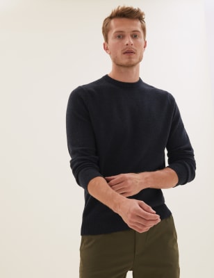 

Mens M&S Collection Pullover mit Rundhalsausschnitt aus besonders feiner, reiner Schurwolle - Dark Bottle, Dark Bottle