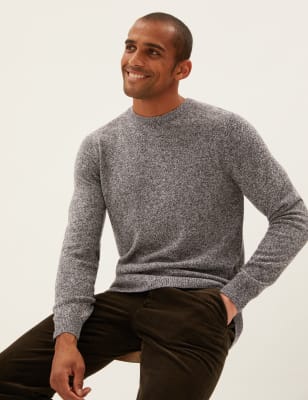 

Mens M&S Collection Pure Extra Fine Lambswool Crew Neck Jumper - Dark Grey, Dark Grey