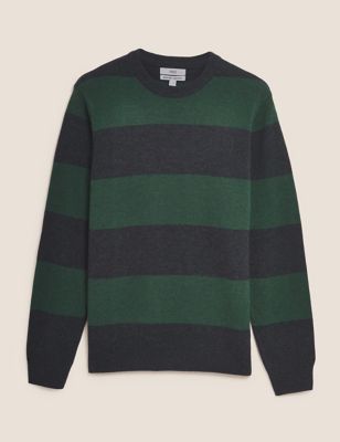 M&S Mens Pure Lambswool Striped Crew Neck Jumper