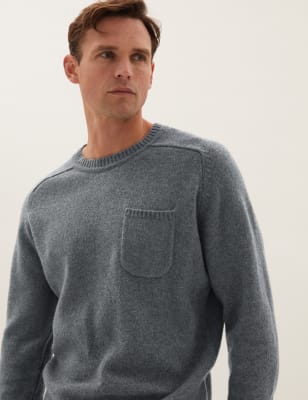 

Mens M&S Collection Pure Lambswool Crew Neck Jumper - Mid Grey, Mid Grey