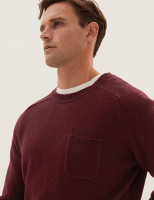 

Mens M&S Collection Pure Lambswool Crew Neck Jumper - Red Mix, Red Mix