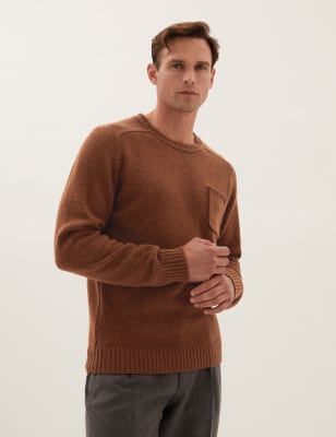 

Mens M&S Collection Pure Lambswool Crew Neck Jumper - Conker, Conker