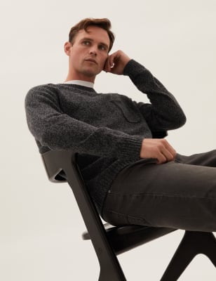 

Mens M&S Collection Pullover aus reiner Lammwolle mit Rundhalsausschnitt - Black Mix, Black Mix
