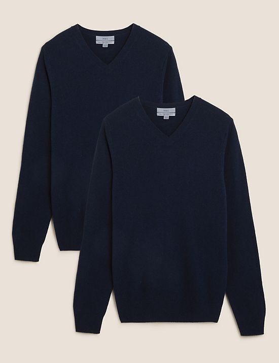 2 Pack Pure Lambswool Crew Neck Jumpers