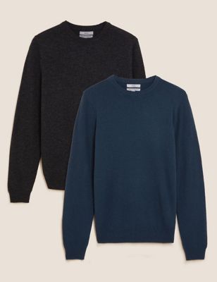 2pk Pure Lambswool Crew Neck Jumpers - SA