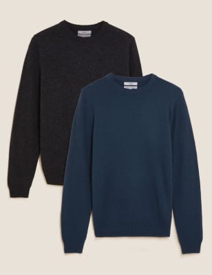 2pk Pure Lambswool Crew Neck Jumpers - AT