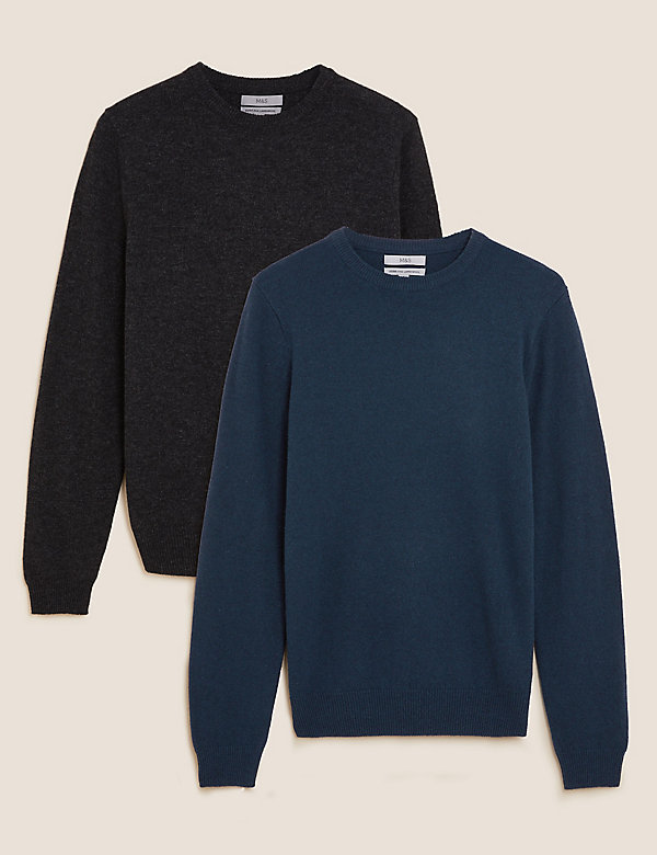 2pk Pure Lambswool Crew Neck Jumpers - PL