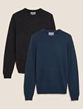 2pk Pure Lambswool Crew Neck Jumpers