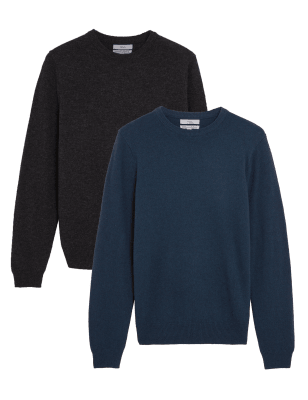 

M&S Collection Pack de 2 jerséis 100% lana lambswool con escote cerradoMens - Navy Mix, Navy Mix