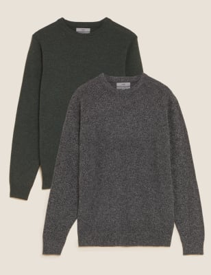 

M&S Collection Pack de 2 jerséis 100% lana lambswool con escote cerradoMens - Dark Grey Mix, Dark Grey Mix