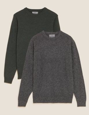 

Mens M&S Collection 2 Pack Pure Lambswool Crew Neck Jumpers - Dark Grey Mix, Dark Grey Mix