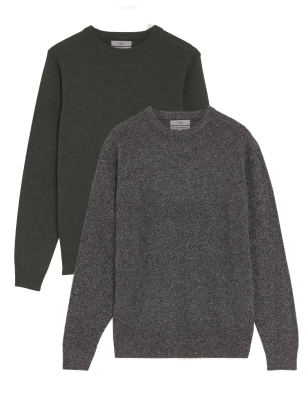 

M&S Collection Pack de 2 jerséis 100% lana lambswool con escote cerradoMens - Dark Grey Mix, Dark Grey Mix