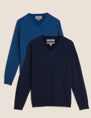 

Mens M&S Collection 2 Pack Pure Lambswool V-Neck Jumpers - Navy Mix, Navy Mix