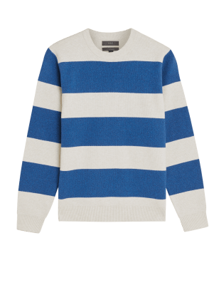 

M&S Collection Jersey con escote cerrado de rayas con algodónMens - Blue Mix, Blue Mix