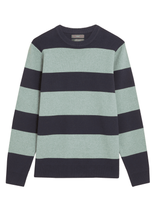 

M&S Collection Jersey con escote cerrado de rayas con algodónMens - Green Mix, Green Mix