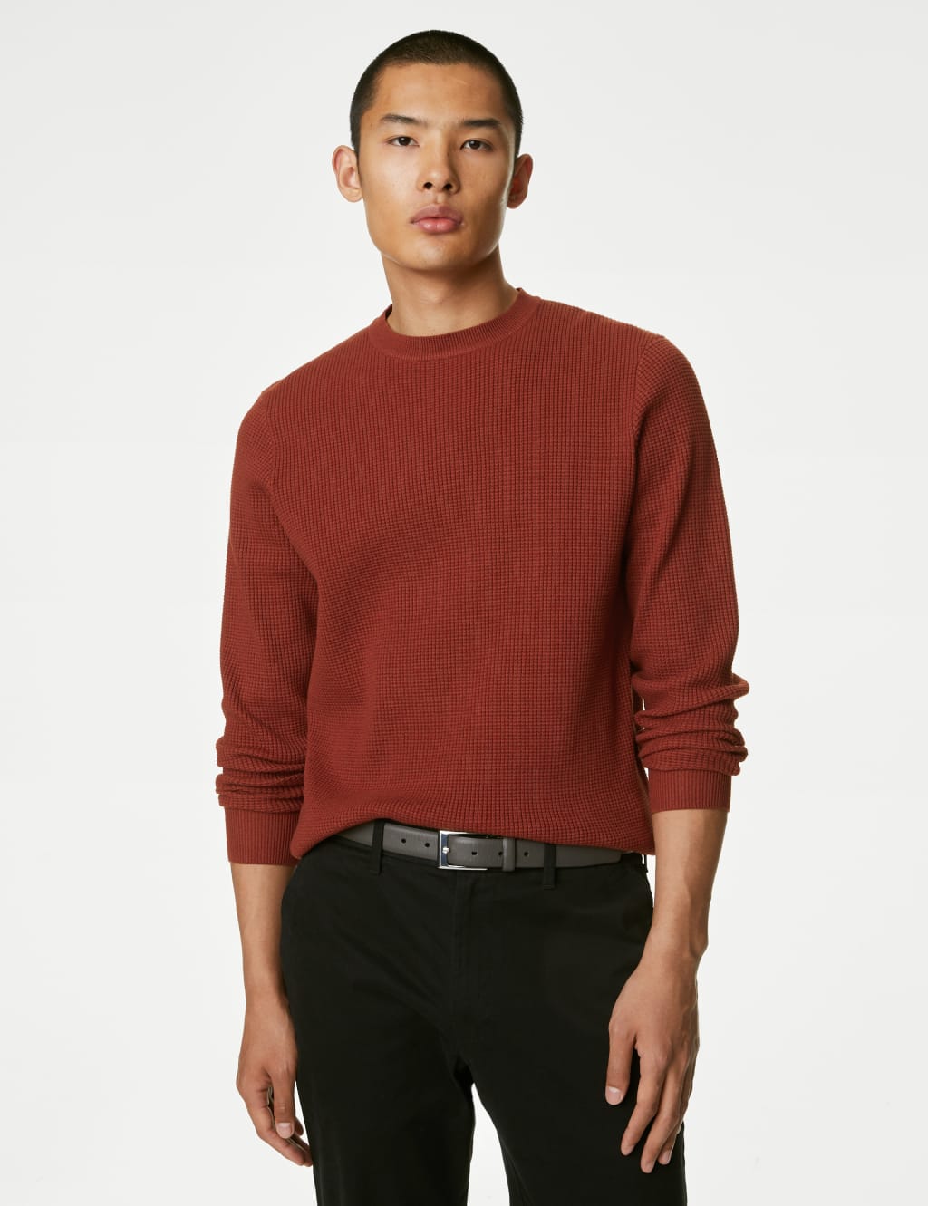 Cotton Blend Textured Crew Neck Jumper image 4