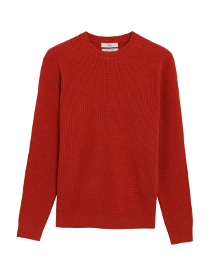 

Mens M&S Collection Strukturierter Pullover mit Rundhalsausschnitt aus Baumwollmischgewebe - Red, Red