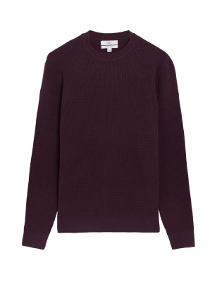 

Mens M&S Collection Cotton Blend Textured Crew Neck Jumper - Wine, Wine