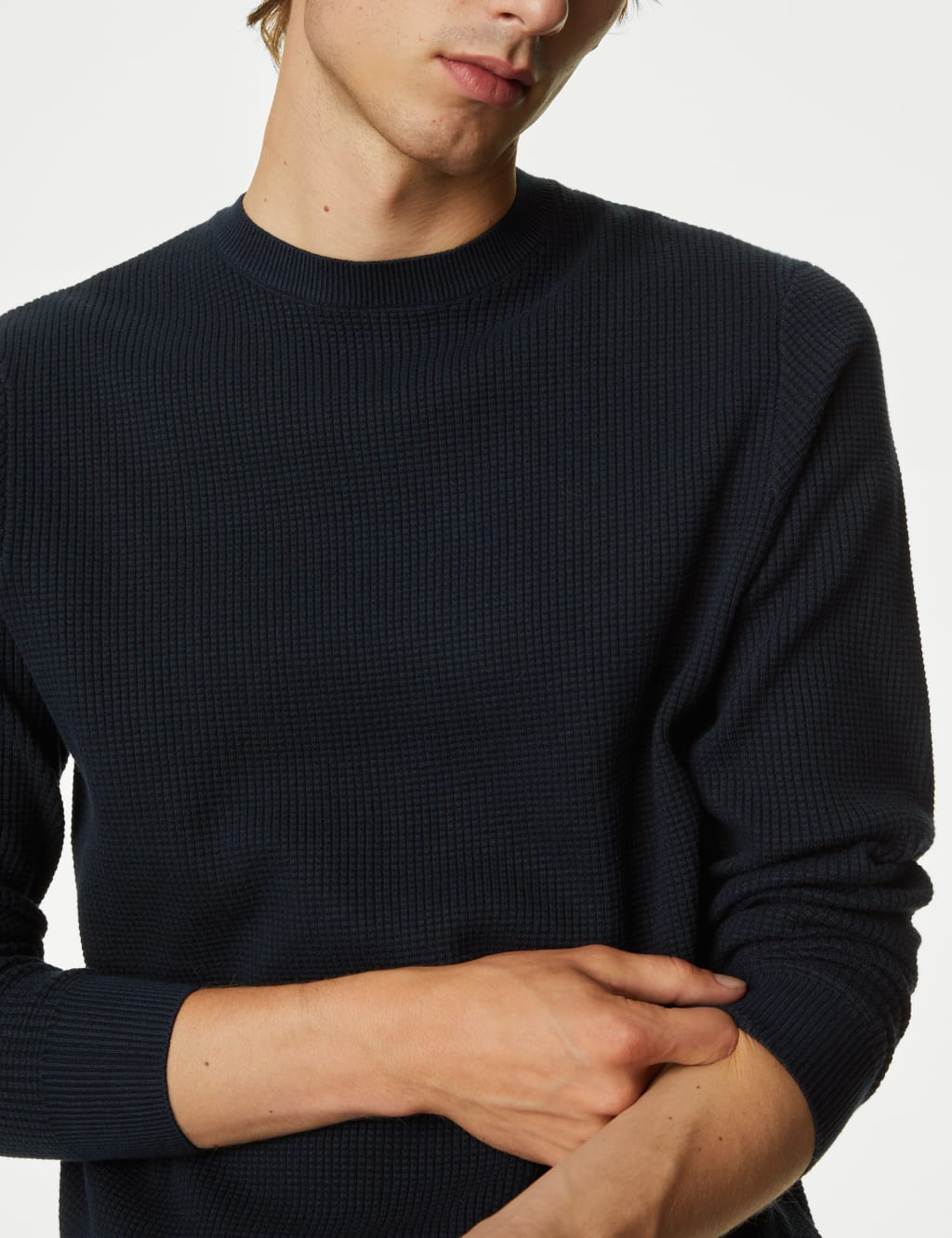 Cotton Blend Textured Crew Neck Jumper image 4