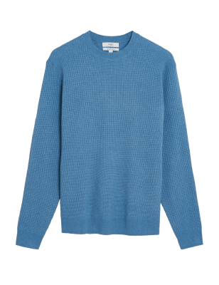 

Mens M&S Collection Cotton Blend Textured Crew Neck Jumper - Denim, Denim