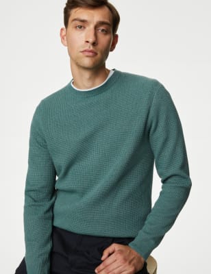 Men's Textured Stitch Crew Neck Sweater