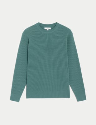 

Mens M&S Collection Cotton Blend Textured Crew Neck Jumper - Light Green, Light Green